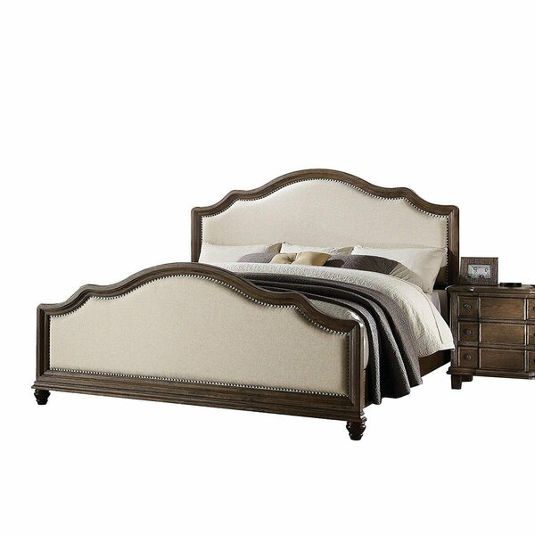 Homeroots 59 x 88 x 66 in. Baudouin Queen Size Bed Beige Linen and amp; Weathered Oak 285904